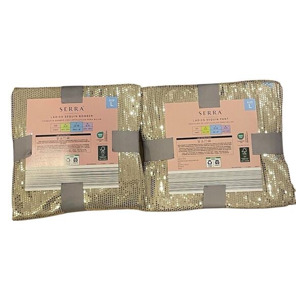 Serra Gold Sequin Bomber Joggers Pants Track Set Size Large Glam Glitzy Disco - Picture 6 of 10